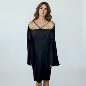 Roland Mouret Black Romolo Cape Sleeve Midi Dress NWT -  Size 8